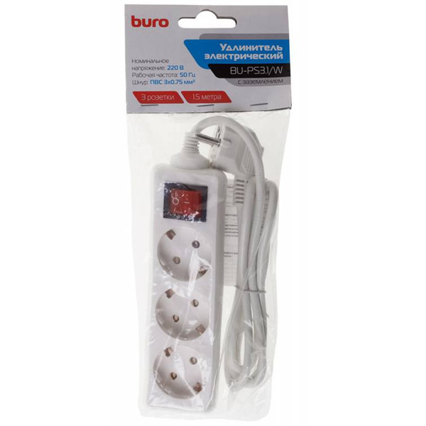 Сетевой удлинитель Buro BU-PS3.1/W 1,5м