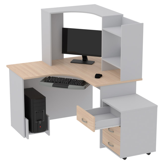 Компьютерный стол КП-СКЭ-4 цвет Серый+Дуб Молочный 120/120/141 см