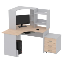 Компьютерный стол КП-СКЭ-4 цвет Серый+Дуб Молочный 120/120/141 см