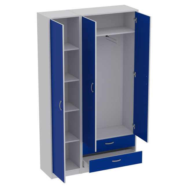 Шкаф для одежды ШО-37+СБ-2/З цвет Серый+Синий 117/37/200 см