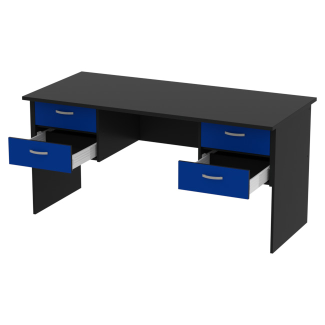 Офисный стол СТ+4Т-10 цвет Черный + Синий 160/73/76 см