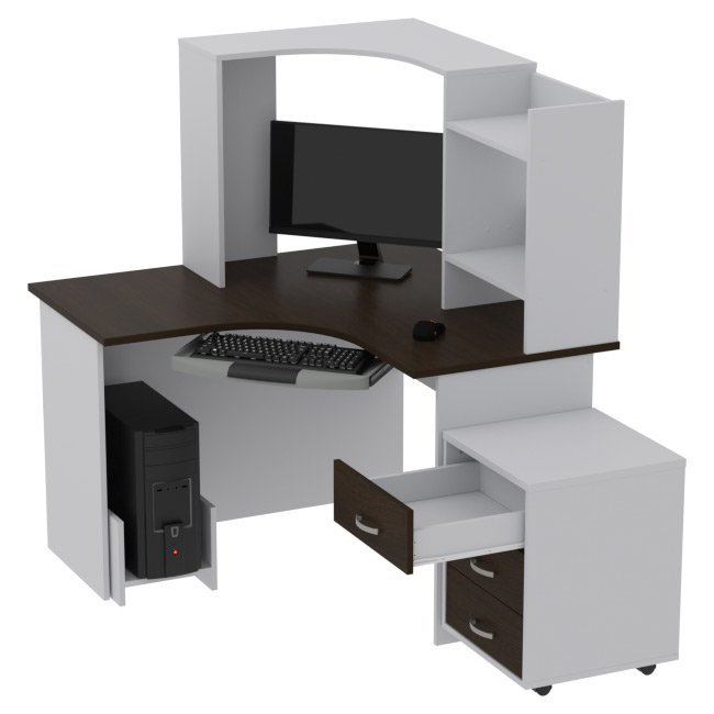 Компьютерный стол КП-СКЭ-4 цвет Серый+Венге 120/120/141 см