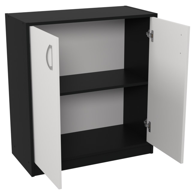 Шкаф для офиса СБ-37+ДВ-45 цвет Черный + Белый + ХДФ Б 77/37/85 см