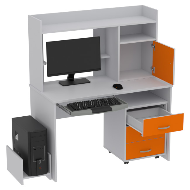 Компьютерный стол КП-СК-1 цвет Серый+Оранжевый 120/60/141 см