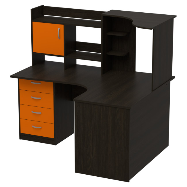 Компьютерный стол СКЭ-5 левый цвет Венге+Оранж 158/120/141 см