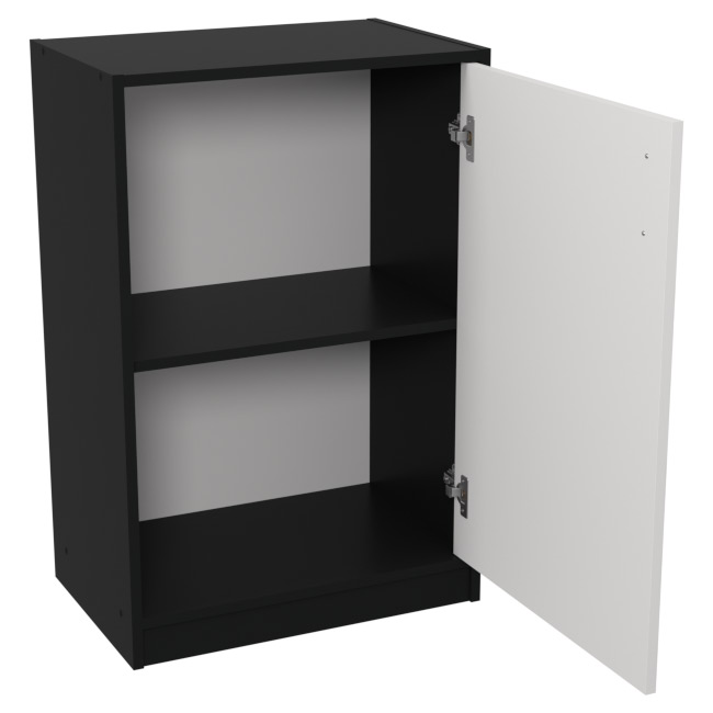 Шкаф для офиса СБ-38+ДВ-46 цвет Черный + Белый + ХДФ Б 56/37/85 см