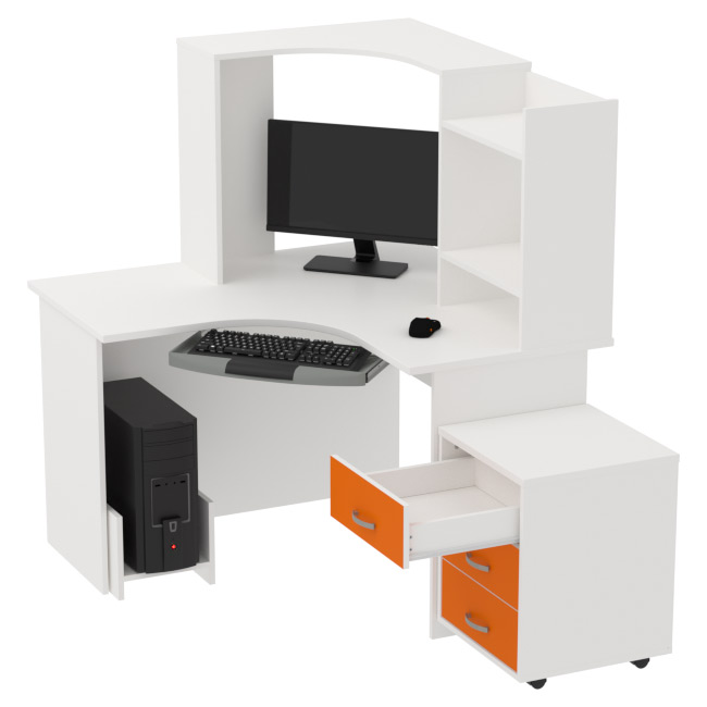 Компьютерный стол КП-СКЭ-4 цвет Белый+Оранж 120/120/141 см