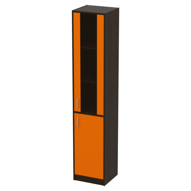Офисный шкаф СБ-3+ДВ-62 тон. бронза цвет Венге + Оранж 40/37/200 см