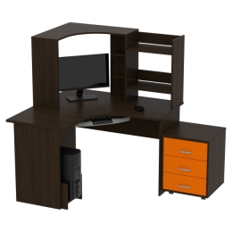 Компьютерный стол КП-СКЭ-4 цвет Венге+Оранж 120/120/141 см