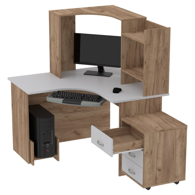 Компьютерный стол КП-СКЭ-4 цвет Дуб Крафт+Серый 120/120/141 см
