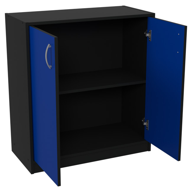 Шкаф для офиса СБ-37+ДВ-45 цвет Черный + Синий 77/37/85 см